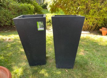 Pair Of Tall Square Recycled Material Planters