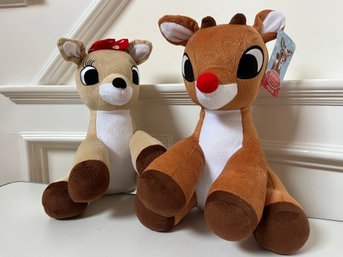 A Set Of Christmas Stuffed Animals - Rudolf And Clarisse - Both New And Unused