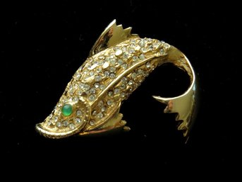 Hattie Carnegie Rhinestone Fish Brooch