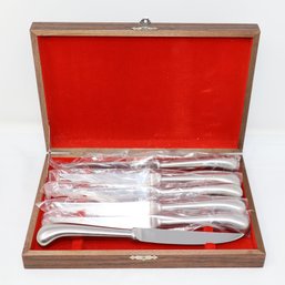 Set Of 6 Japanese Stainless Steel Steak Knives With Wooden Storage Box