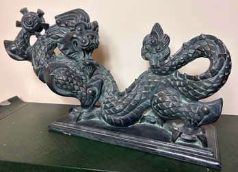 Vintage 1989 Austin Productions Chinese Dragon Sculpture Signed Verdigris Patina