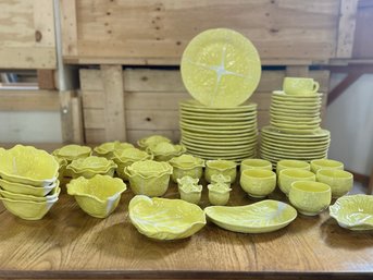 A Large Collection Of Vintage Secla Cabbage Yellow Dinnerware - Portuguese