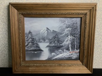 Original Oil Painting On Canvas Board Of Snowy Landscape #1