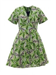 Stunning Artisan Handcrafted African Print Dress Emerald Green Ankara Wax With Bold Starburst And Abstract Eye