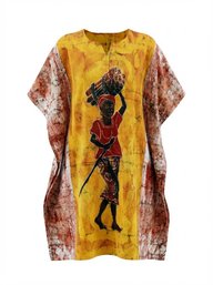 Hand Carried From Africa Bold Batik Kaftan With Traditional Resilience Symbol