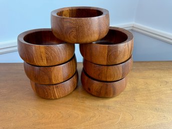 Set Of 7 Dansk Turned Wood Salad Bowls