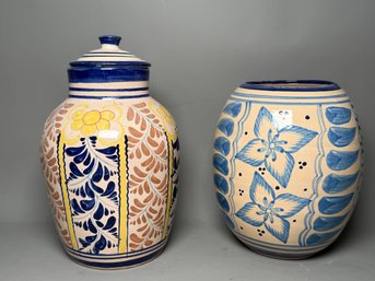 Two Mexican Pottery Pieces - A Lidded Jar & Vase