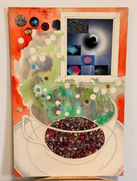 Vintage 1970's Mixed Media Painting Op / Pop Art By Doris Carter