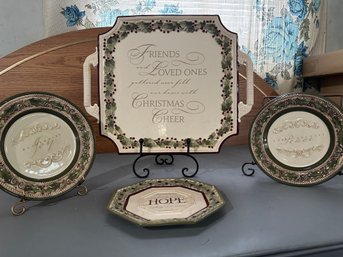Gorgeous Burgandy Green & Cream Holiday Plates