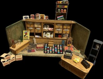 Exceptional Vintage Handmade Miniature General Store Dollhouse With Extensive Accessories