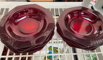 Eleven Vintage Octagonal Red Glass Plates