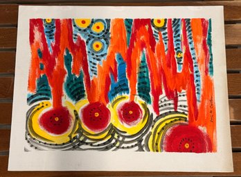 Vintage 1970's Expressionist Acrylic On Canvas Painting By Doris Carter