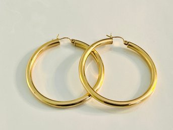 Pair Of Vintage 14K Gold Hoop Earrings  2' Wide Marked