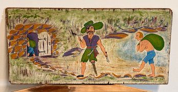 Funky Folk Art Hand Painted Pirate Oil On Wood Board