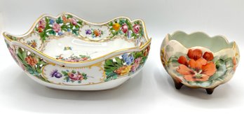 Vintage Dresden Germany Floral Reticulated Bowl & Small Floral Bowl From Bavaria, Austria
