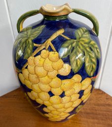 Stunning Large Vintage Italian Hand Painted Vase With Handles