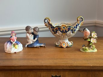 Ornate French Faience Jardiniere With Additional Vintage Porcelain Collectables And Figurines