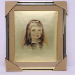 Rare & Unique Framed Giuseppe Tarantino Gold Tone Print - Crying Girl