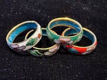 Four Brass And Cloissone Enamel Rings (4)