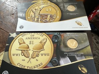 U S Mint Mohawk Ironworkers 2015 Coin & Currency Set & WW1 & WW11 2016 Code Talkers $1 Coin & Currency