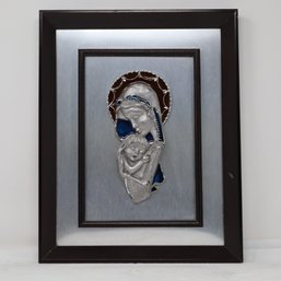 Hand-Engraved Pewter 'Mary And Child' Relief Sculpture Plaque - Made In Italy