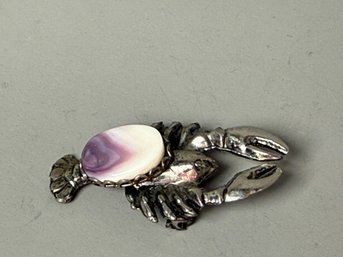 Beautiful Lobster Pin With Purple & White Stone