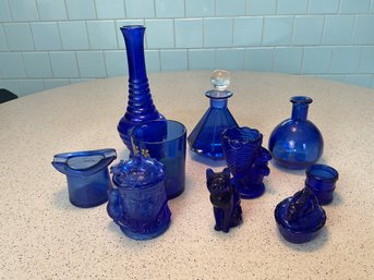 Assorted Small Cobalt Glass Items