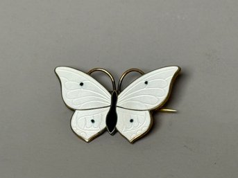 Vintage Sterling Silver White Enamel Butterfly Pin