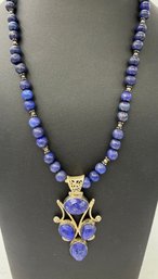 Sterling Silver Lapis Lazuli 19' Beaded Chain And Pendant