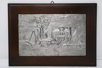 Vintage 925 Sterling Silver Italy Bas-Relief Art On Wood Plaque