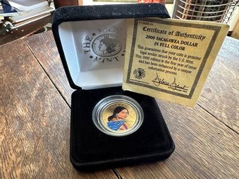 Morgan Mint 2000 Sacagawea Dollar In Full Color With COA In Box