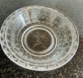 Pressed Glass Bowl With Figure 6' Diameter