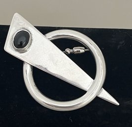 Taxco Vintage Sterling And Onyx Modernist Pin, 13.5g