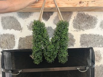 A Topiary Decorative Letter M - Faux Greenery And Natural Ribbon