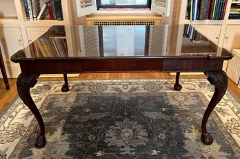Vintage Chippendale Style Ball & Claw Foot, Cabriole Legs Dining Table With Leaves & Glass Top