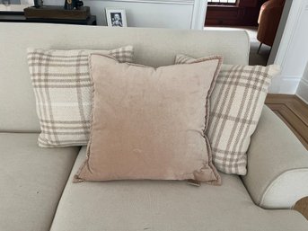 A Set Of 3 Throw Pillows - Wool Plaid And Velvet