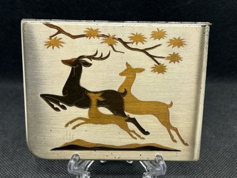 Stunning Antique Art Deco ELGIN Cigarette Case With Galloping Deer Motif