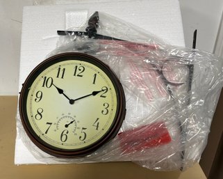 NEW IN BOX Double Sided Clock For Patio Or Deck With Hanging Bracket