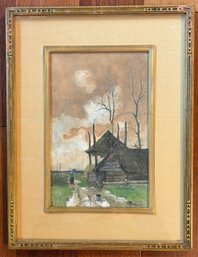 Exceptional Antique Dutch Watercolor Landscape Painting Theo Hanrath Handcarved Frame