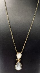 Sterling Silver 20' Necklace With Double Pendant Faceted Gray Chalcedony Stones Set In Sterling