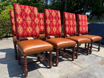 A Set Of 8 Red Chenille Barley Twist Dining Chairs - John Profitt