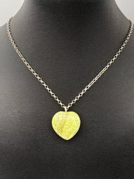 Sterling Silver 18' Necklace With Green Jade Heart Pendant