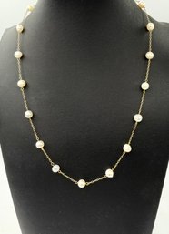 10K Yellow Gold Necklace With Pearl Stations
