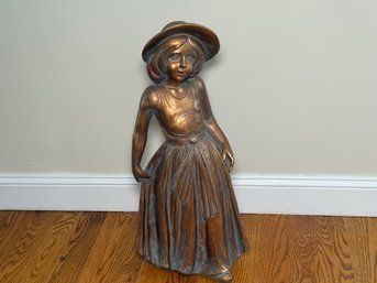Charming Young Girl Statue With Bronze Tone Finish
