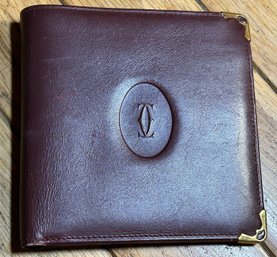 Vintage Luxury CARTIER Burgundy Leather Bifold Wallet With Gilt Trim And Embossed Monogram