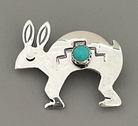 Joe Delgarito Sterling And Turquoise Rabbit Pin, 2.5g
