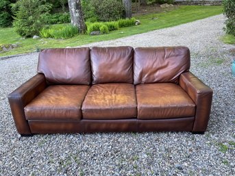 Pottery Barn Three Cushion Distressed Leather Sofa