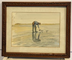 Vintage Long Island Watercolor Setting Snipe Decoys 1910 Kathryn Herzy West Islip