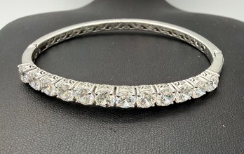 Sterling Silver 12 Stone CZ Bangle Bracelet