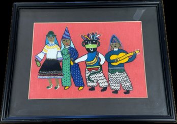 Framed Folk Art Textile – Andean Musicians